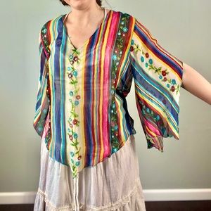 Silk Striped Boho Top